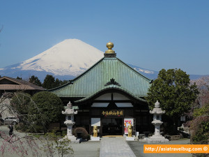 Mount Fuji as a Beautiful Backdrop of a Temple in Heiwa Park